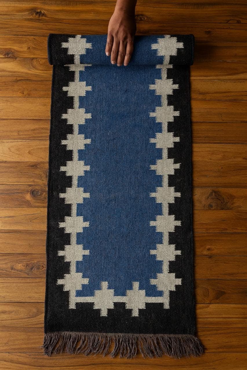 Blue Stair Runner Rug, Southwestern Stair Carpet, Tribal Boho Stair Runner, Navajo Style Geometric Staircase Rug, Non Slip Hallway Runner - image 4