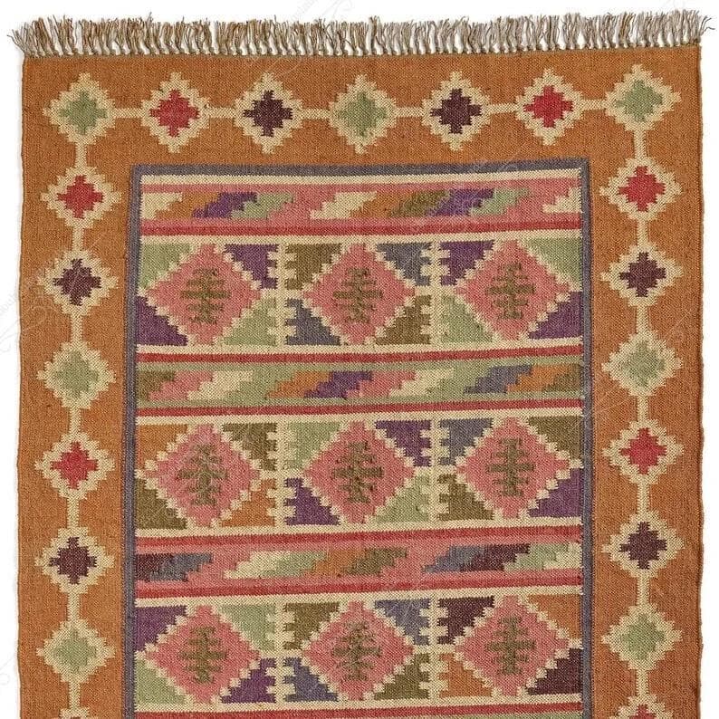 Pastel Southwestern Kilim Rug, Handwoven Wool Jute Area Rug, Tribal Geometric Boho Rug, Vintage Farmhouse Accent Carpet, Moroccan Style rug - image 3