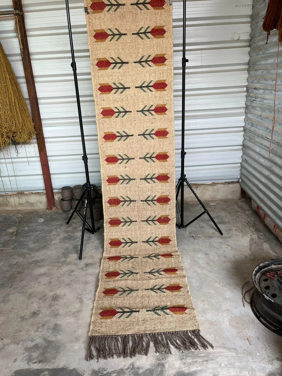Handwoven Wool Jute Stair Runner, Red Cream Tribal Rug, Boho Geometric Staircase Carpet, Hallway Runner, Custom Size, Stair Rod Ready Runner - image 2
