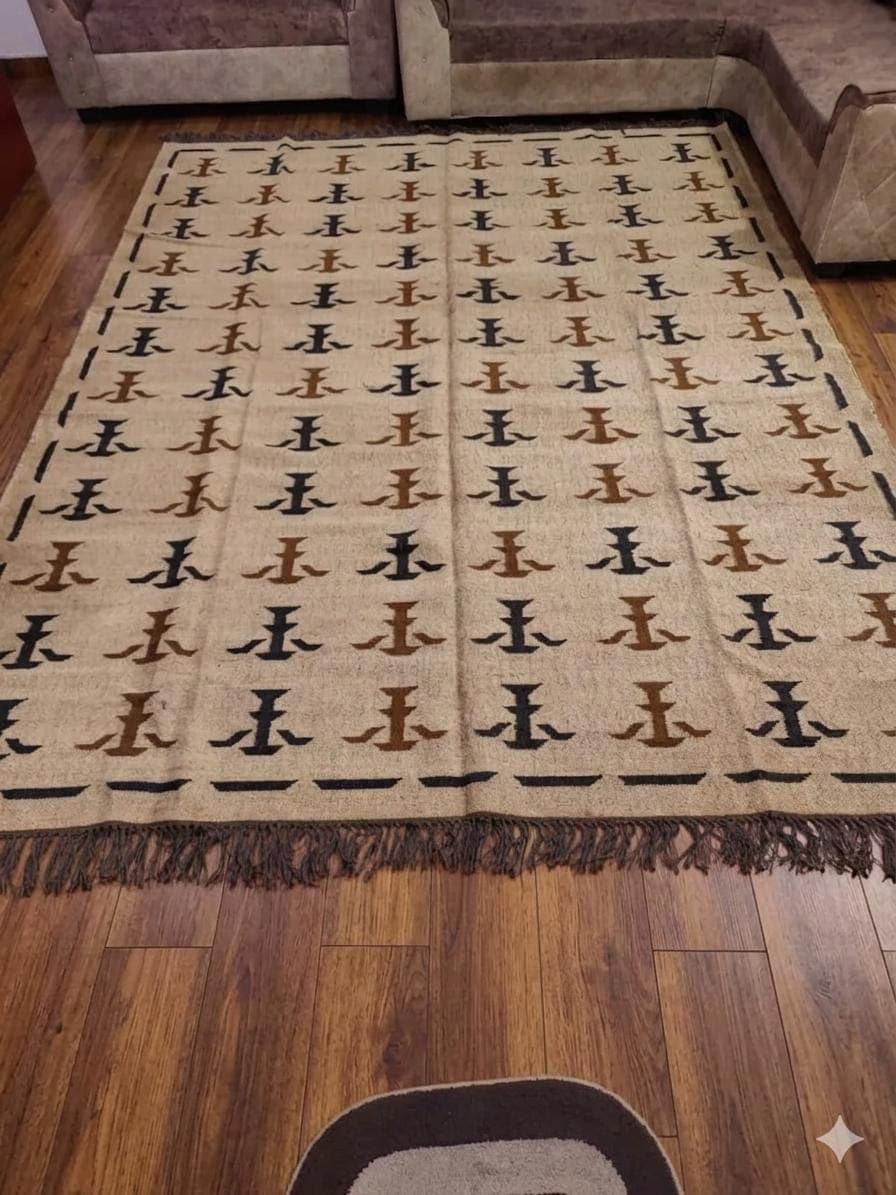 Handmade Boho Tribal Area Rug, Beige Geometric Living Room Carpet, Fringe Floor Rug, Large Neutral Bedroom Rug, Rustic Home Decor Mat