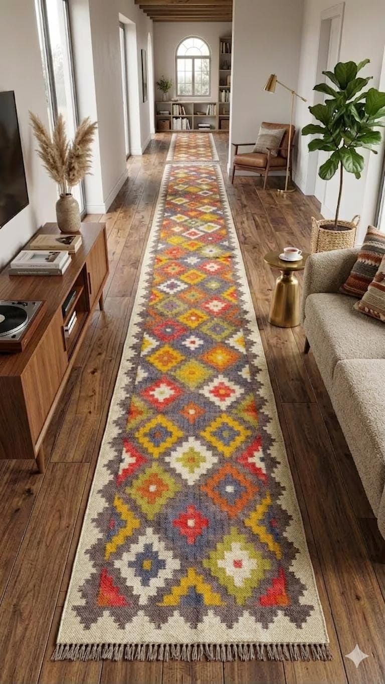 Traditional Floral Runner Rug, Red & Gold Ornamental Hallway Rug, Vintage Persian Style Carpet, Elegant Boho Farmhouse Entryway Runner