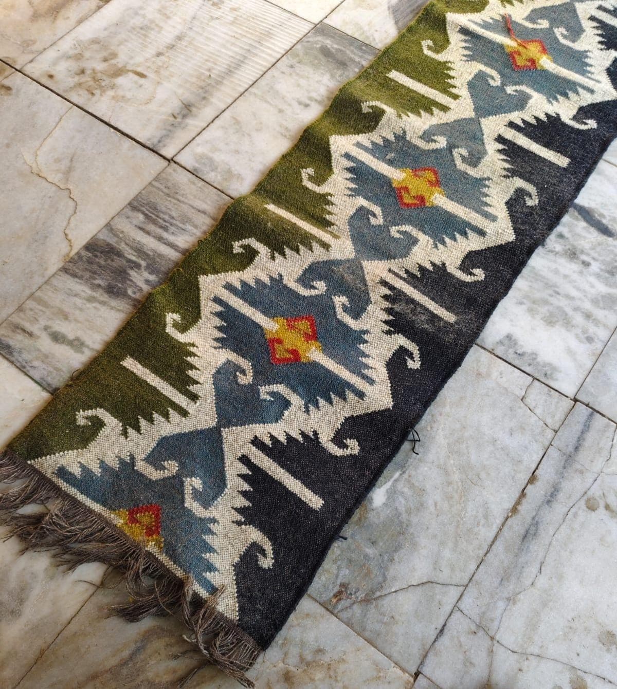 Southwestern Hallway Runner Rug, Blue Green Tribal Corridor Carpet, Rustic Farmhouse Long Runner, Boho Navajo Entryway Rug, Custom Size - image 5