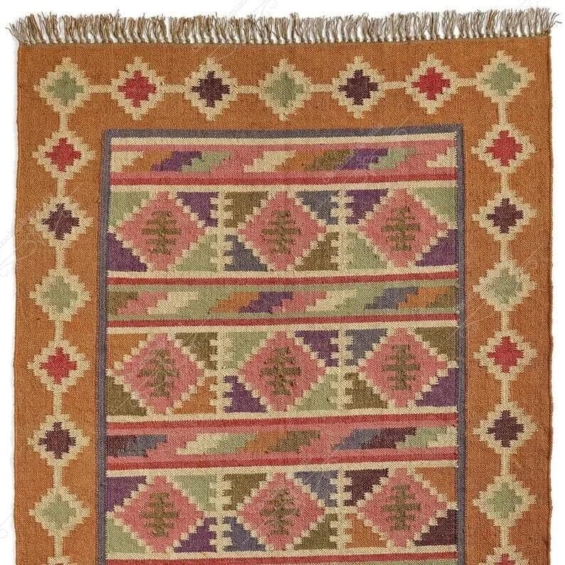 Pastel Southwestern Kilim Rug, Handwoven Wool Jute Area Rug, Tribal Geometric Boho Rug, Vintage Farmhouse Accent Carpet, Moroccan Style rug - image 4