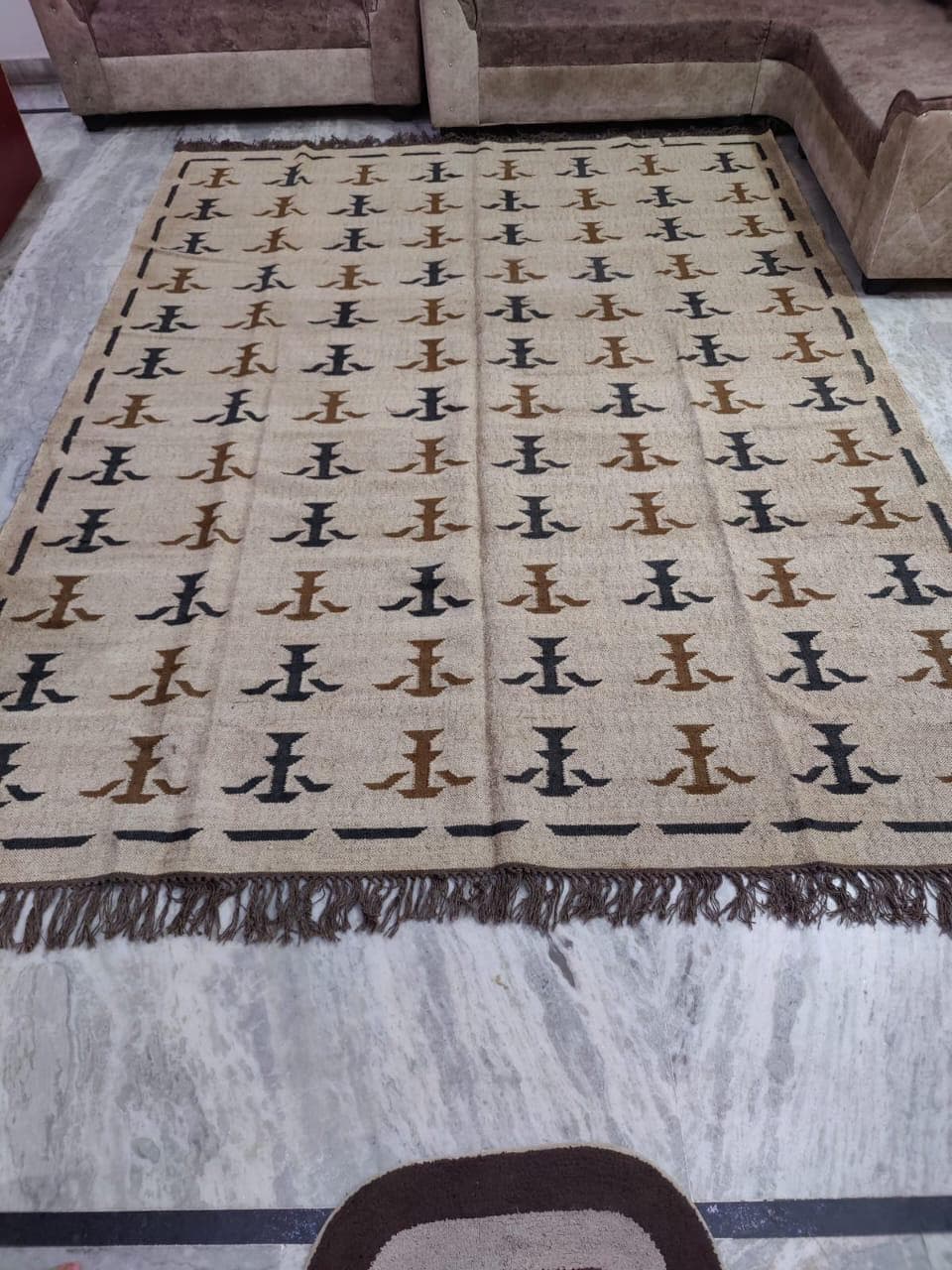 Handmade Boho Tribal Area Rug, Beige Geometric Living Room Carpet, Fringe Floor Rug, Large Neutral Bedroom Rug, Rustic Home Decor Mat - image 5