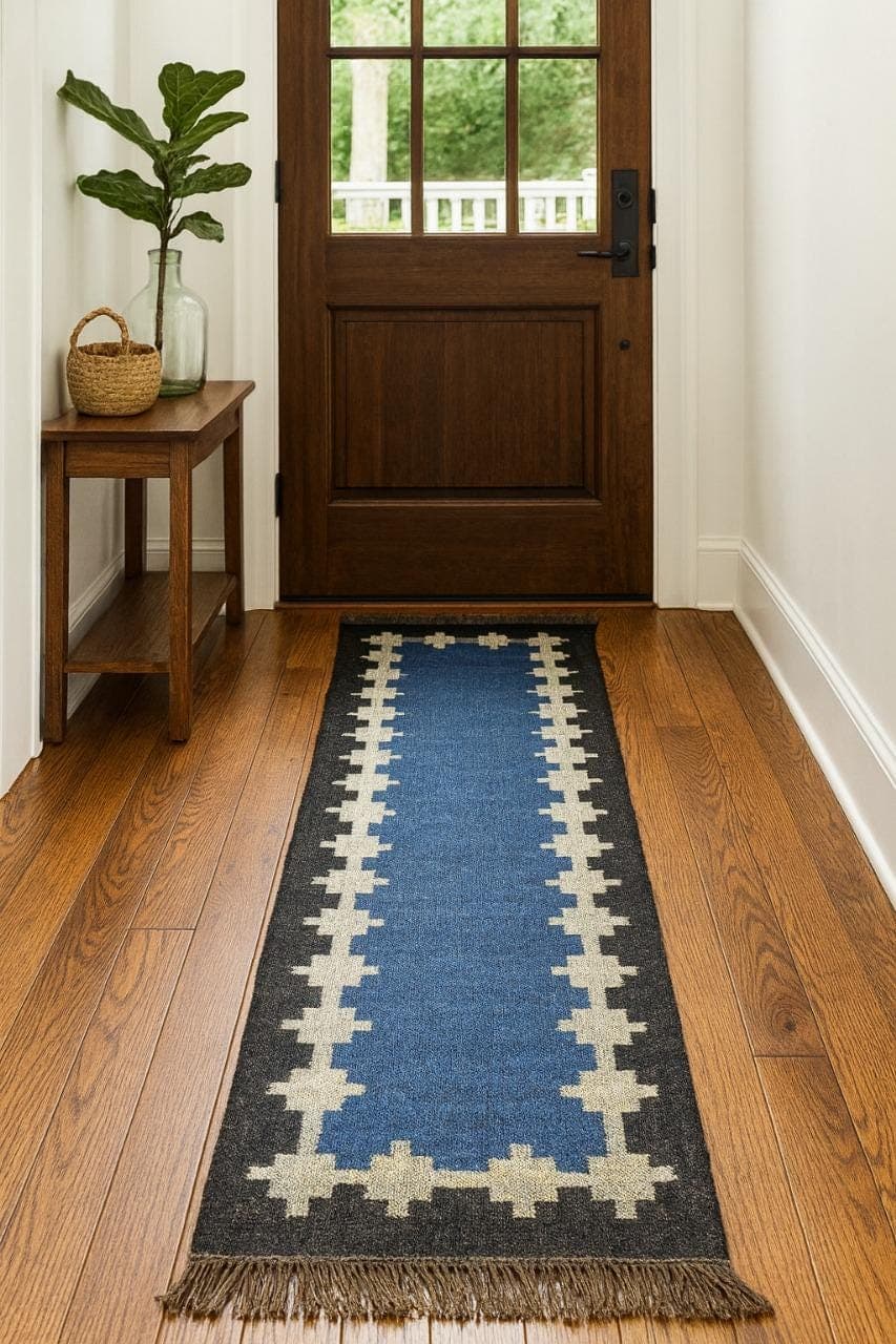 Blue Stair Runner Rug, Southwestern Stair Carpet, Tribal Boho Stair Runner, Navajo Style Geometric Staircase Rug, Non Slip Hallway Runner - image 3