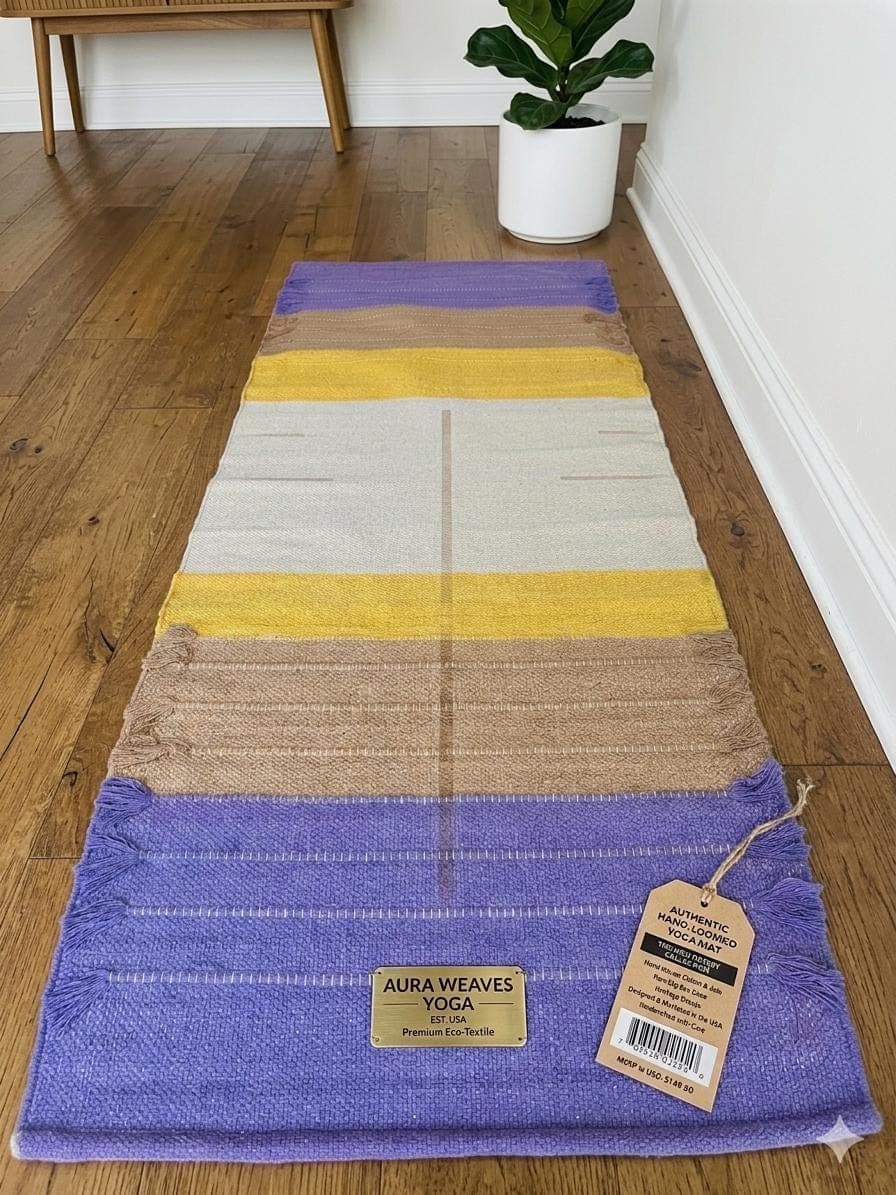 Handwoven Colorful Yoga Mat, Boho Meditation Rug, Purple Yellow Cotton Floor Runner, Eco Friendly Prayer Mat, Woven Workout Rug - image 4