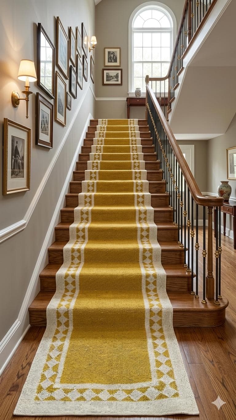 Mustard Stair Runner Rug, Geometric Staircase Carpet, Hallway Runner, Modern Farmhouse Stair Rug, Custom Step Runner, Non Slip Home Decor