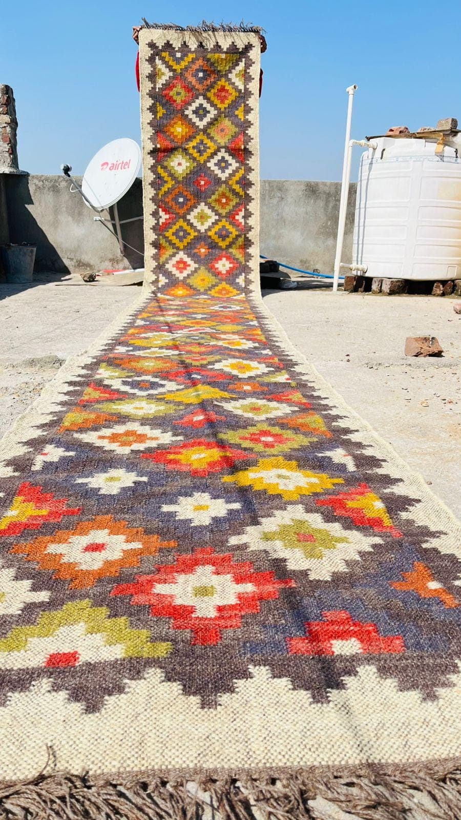 Colorful Kilim Runner Rug, Boho Tribal Hallway Rug, Geometric Southwestern Carpet, Handwoven Style Farmhouse Entryway Runner with Fringe - image 5