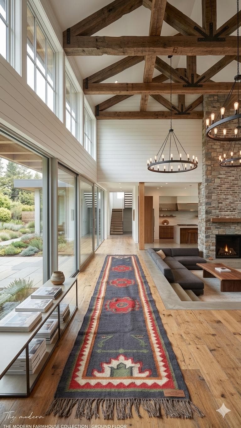 Handwoven Vintage Kilim Runner Rug, Bohemian Wool Hallway Rug, Tribal Geometric Carpet,Long Rustic Farmhouse Runner, Handmade Entryway Decor