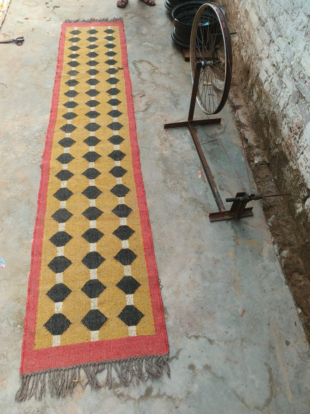 Handwoven Jute Runner Rug, Geometric Diamond Pattern Hallway Rug, Boho Farmhouse Entryway Carpet, Natural Kilim Corridor Runner - image 5