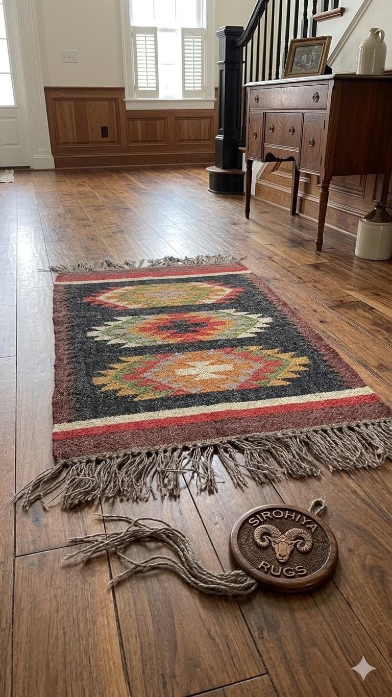 Handmade Kilim Runner Rug, Tribal Hallway Rug, Boho Entryway Carpet, Geometric Wool Runner, Southwestern Rustic Decor, Fringe Accent Rug