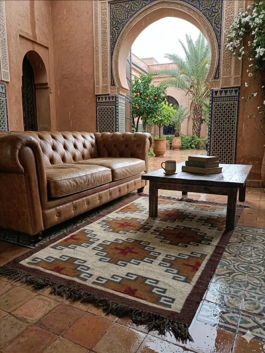 Moroccan Style Handwoven Area Rug, Boho Tribal Wool Jute Rug, Southwestern Geometric Carpet, Rustic Farmhouse Living Room Rug