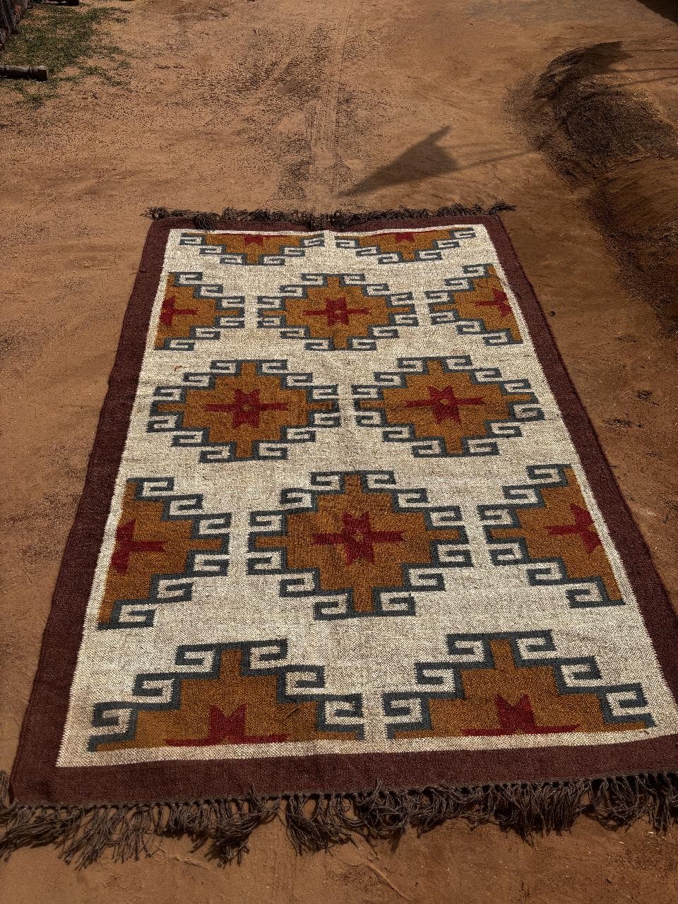Moroccan Style Handwoven Area Rug, Boho Tribal Wool Jute Rug, Southwestern Geometric Carpet, Rustic Farmhouse Living Room Rug - image 5