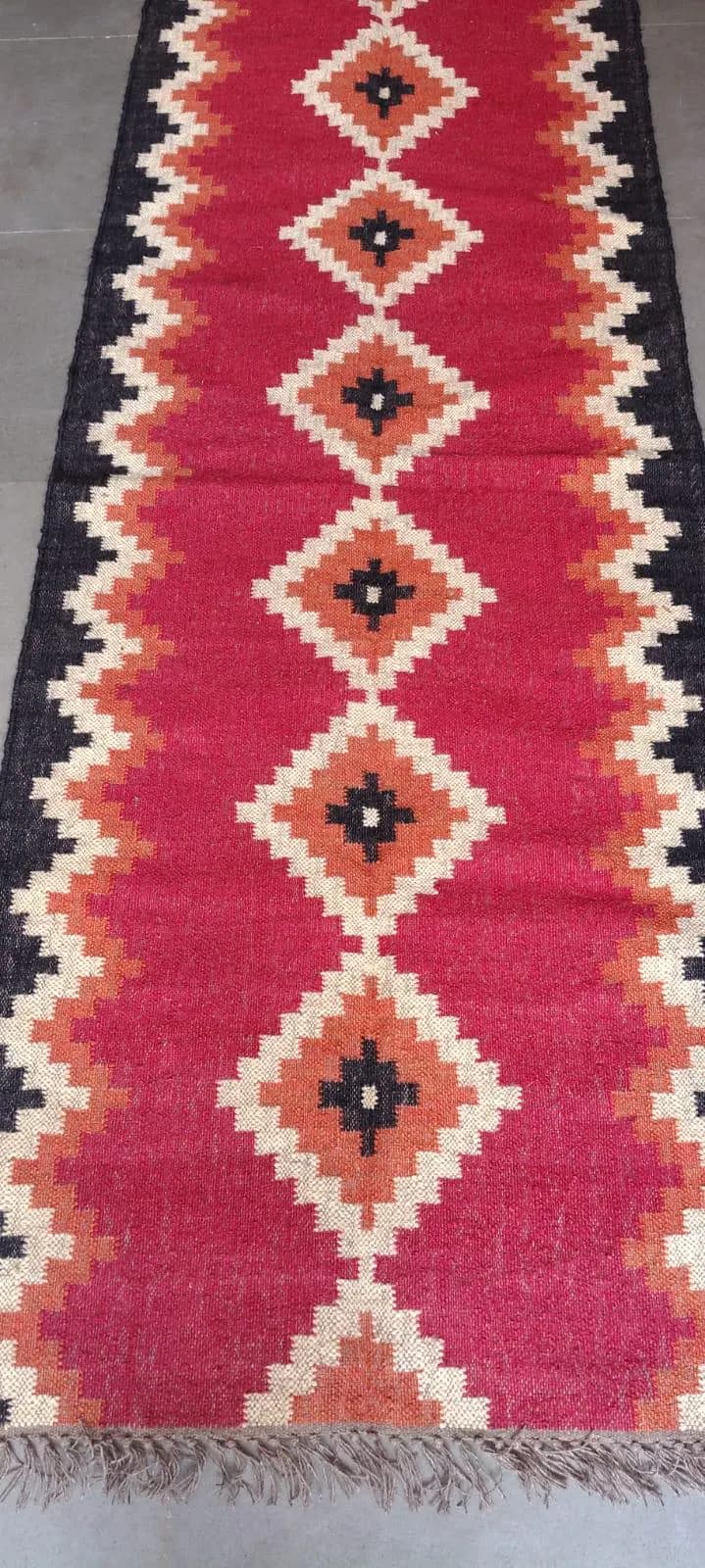Red Kilim Runner Rug, Wool Jute Area Rug, Geometric Tribal Runner, Handwoven Boho Hallway Rug, Southwestern Entryway Carpet, Custom Size - image 5