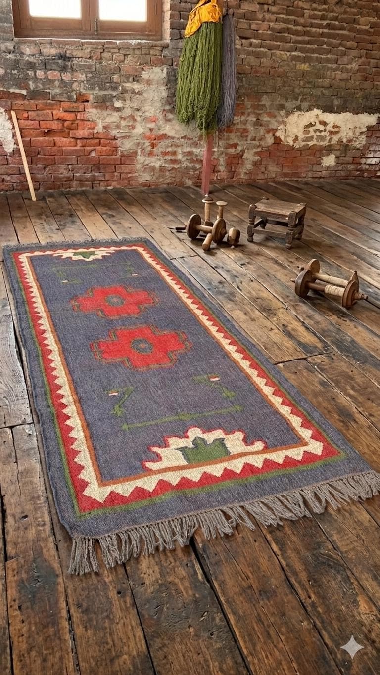 Vintage Southwestern Runner Rug, Tribal Boho Kilim Carpet, Rustic Farmhouse Hallway Rug, Navajo Style Geometric Runner with Fringe