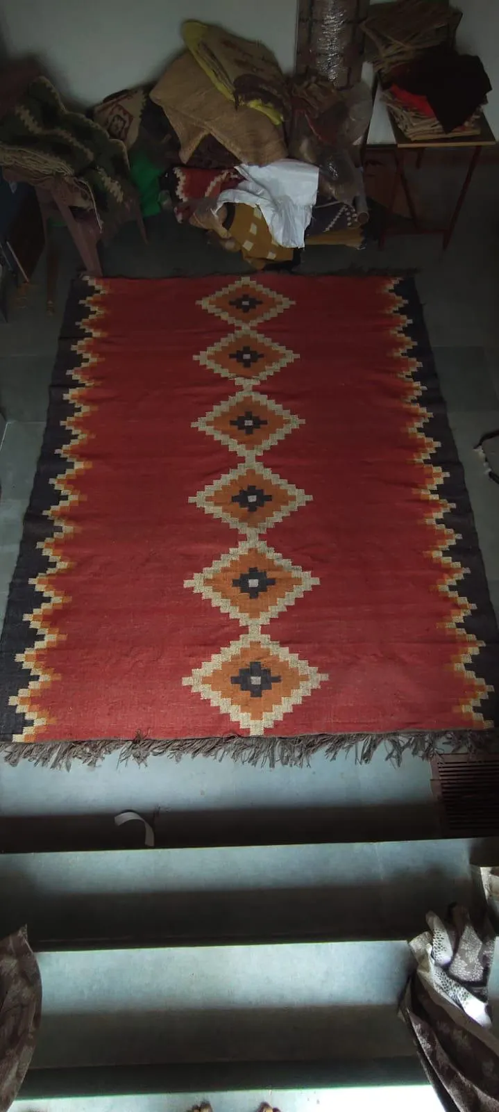 Red Wool Jute Kilim Rug, Geometric Tribal Area Rug, Handwoven Boho Carpet, Southwestern Farmhouse Living Room Rug, Custom Size Handmade Home - image 5