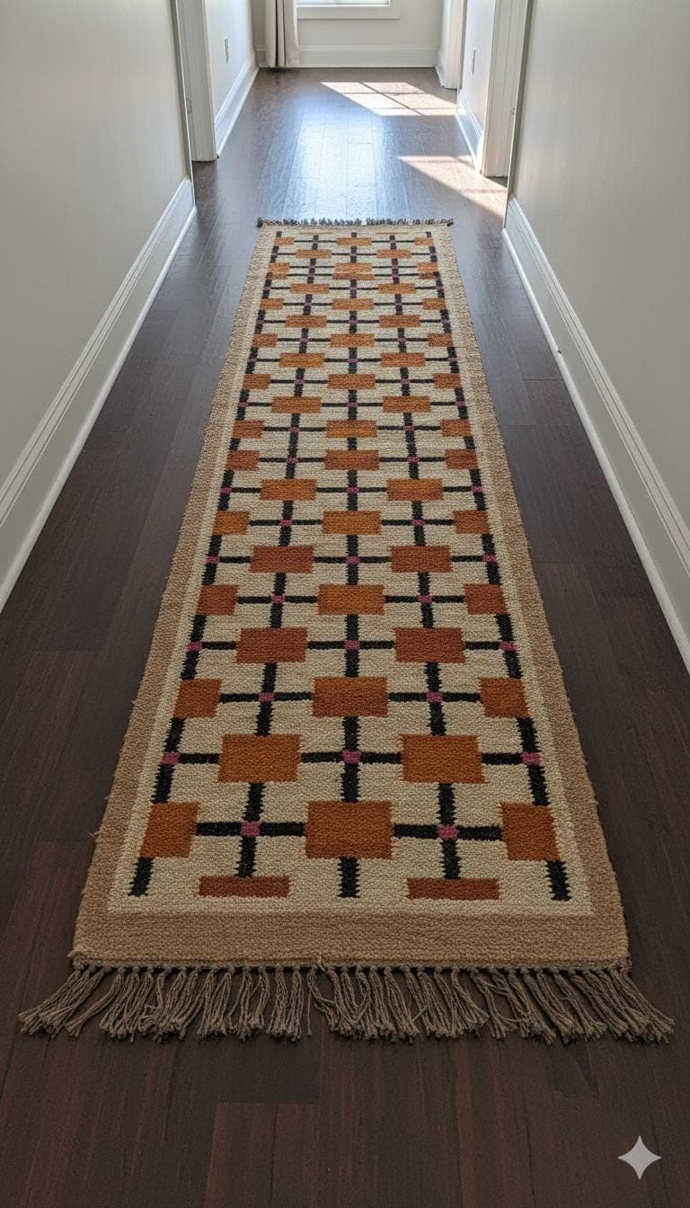 Modern Geometric Hallway Runner Rug, Neutral Beige Long Corridor Rug, Woven Boho Entryway Carpet, Farmhouse Floor Runner,Minimalist Size Rug