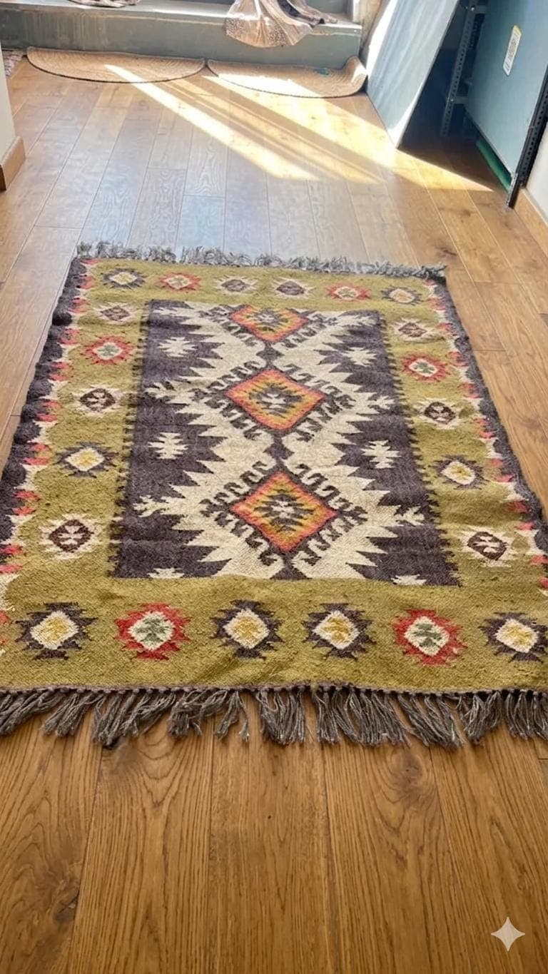 Handmade Vintage Kilim  Rug, Olive Green Tribal Wool Rug, Boho  Bedside Rug, Geometric Turkish Style Area Rug, Farmhouse Hallway Runner - image 3