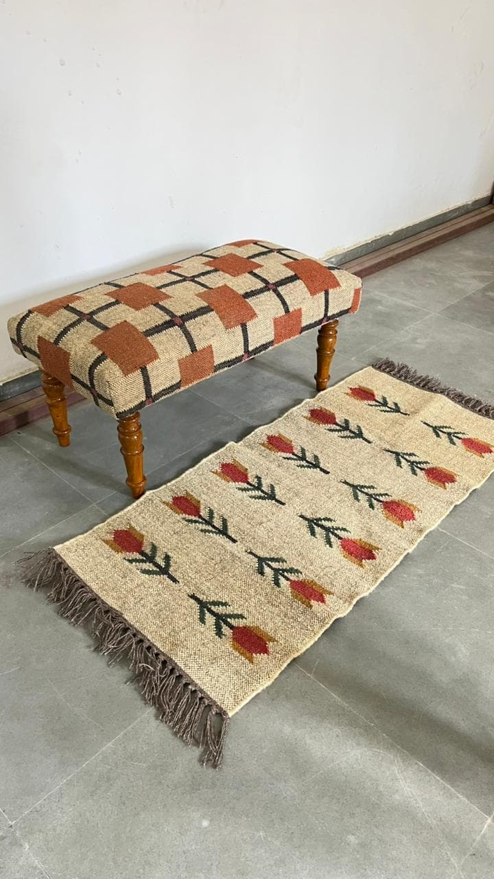 Handmade Floral Runner Rug, Boho Hallway Rug, Farmhouse Entryway Carpet, Tulip Design Wool Runner, Rustic Porch Rug, Fringe Accent Decor - image 4