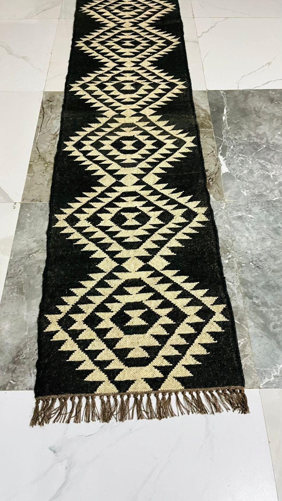 Black Cream Southwestern Stair Runner Rug, Handwoven Kilim Stair Carpet, Geometric Wool Stair Runner, Tribal Hallway Runner, Custom Boho rug - image 3