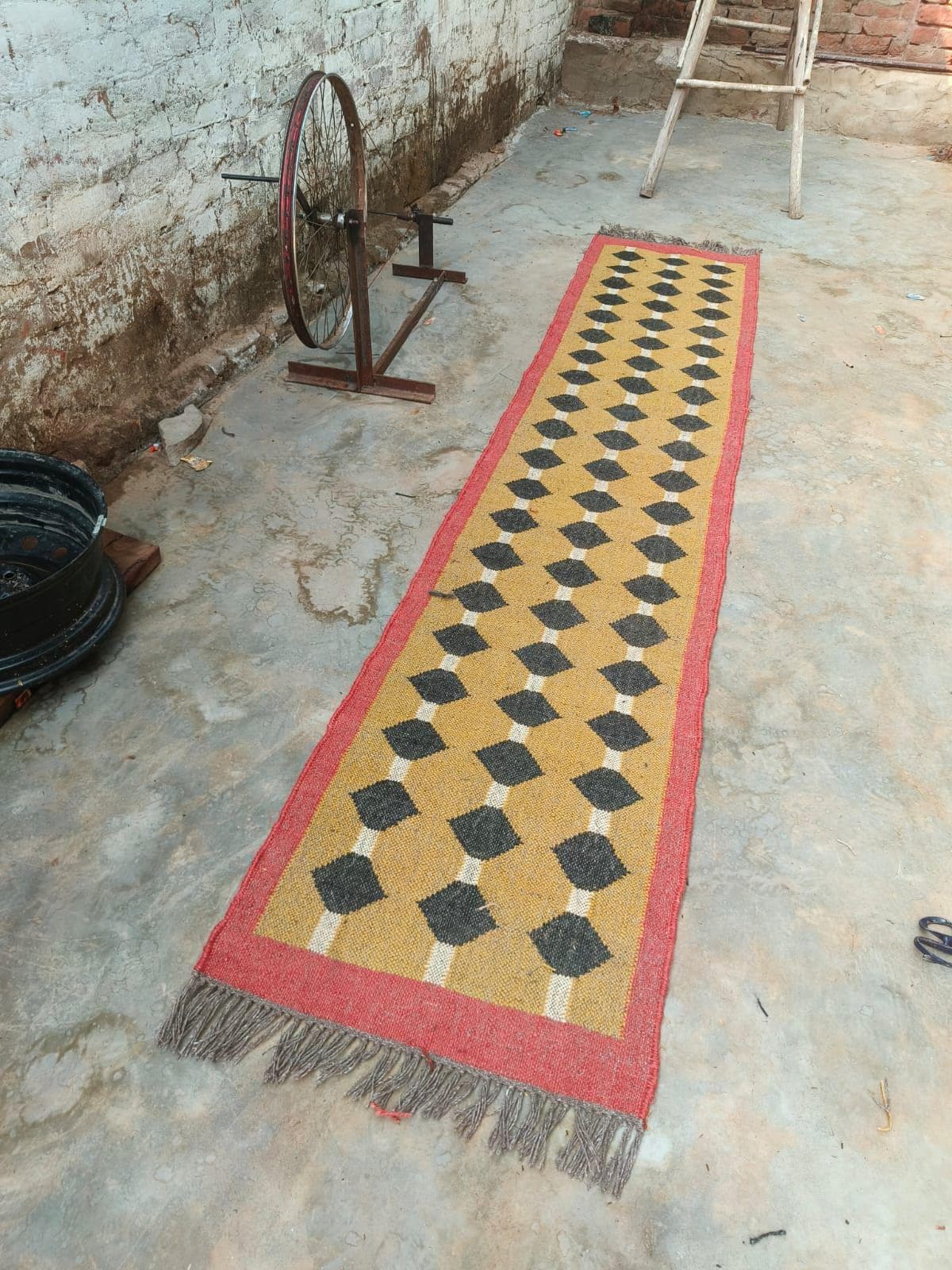 Handwoven Jute Runner Rug, Geometric Diamond Pattern Hallway Rug, Boho Farmhouse Entryway Carpet, Natural Kilim Corridor Runner - image 3