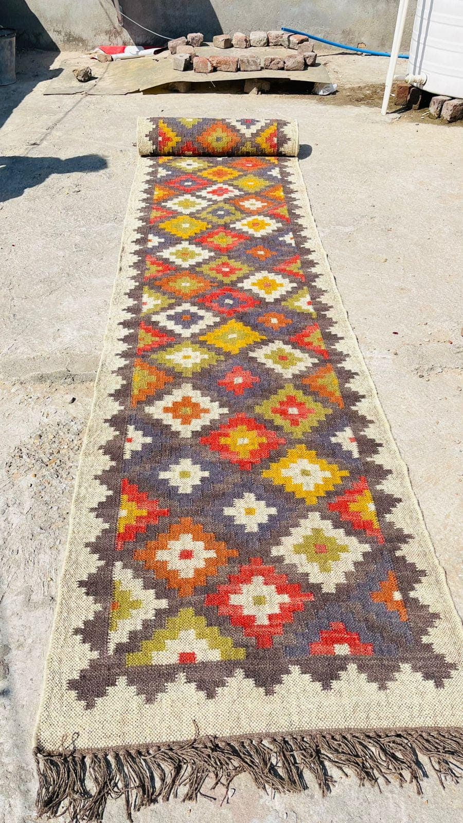 Colorful Kilim Runner Rug, Boho Tribal Hallway Rug, Geometric Southwestern Carpet, Handwoven Style Farmhouse Entryway Runner with Fringe - image 3