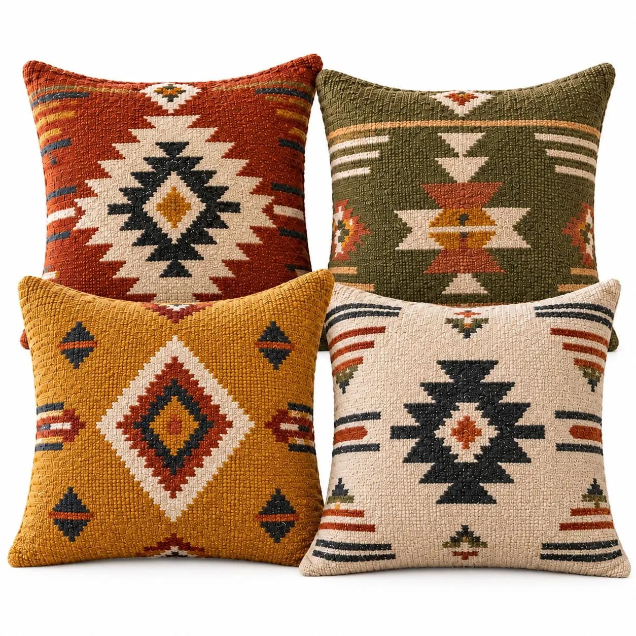 Set of 4 Boho Geometric Pillow Covers, Southwestern Throw Pillow Covers, Neutral Cushion Covers, Farmhouse Sofa Decor - image 4