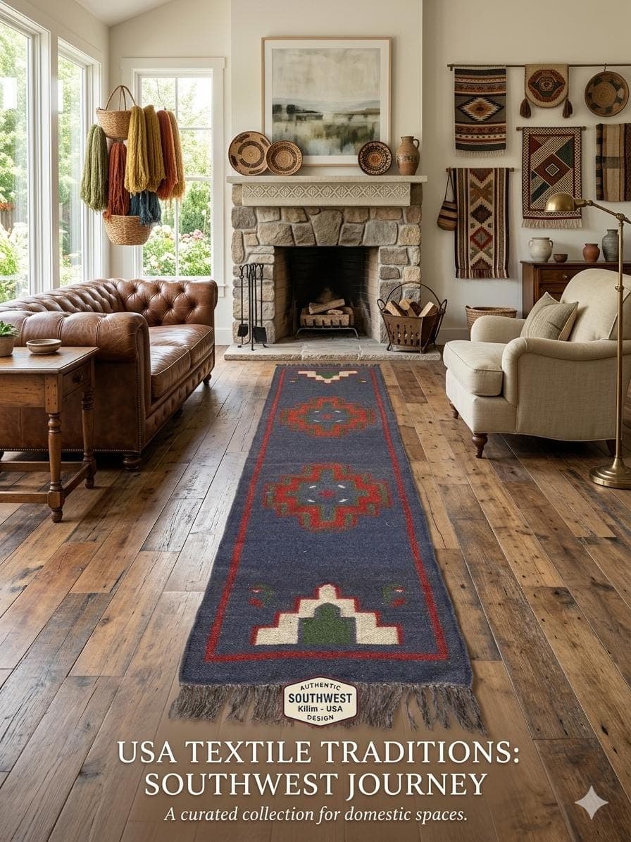 Southwestern Runner Rug , Vintage Navajo Style Wool Kilim, Boho Tribal Hallway Runner, Farmhouse Entryway Rug, Handwoven Geometric Carpet - image 3