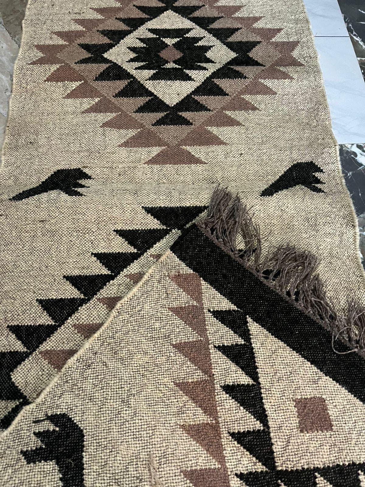 Boho Tribal Runner Rug, Southwestern Hallway Rug, Handmade Kilim Style Runner, Neutral Beige Black Geometric Rug, Farmhouse Entryway  Runner - image 5