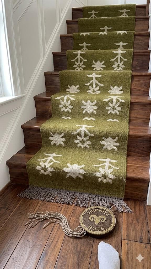 Southwestern Area Rug, Green Navajo Geometric Living Room Carpet, Boho Farmhouse Tribal Rug, Rustic Bedroom Accent Rug, Fringe Floor Decor