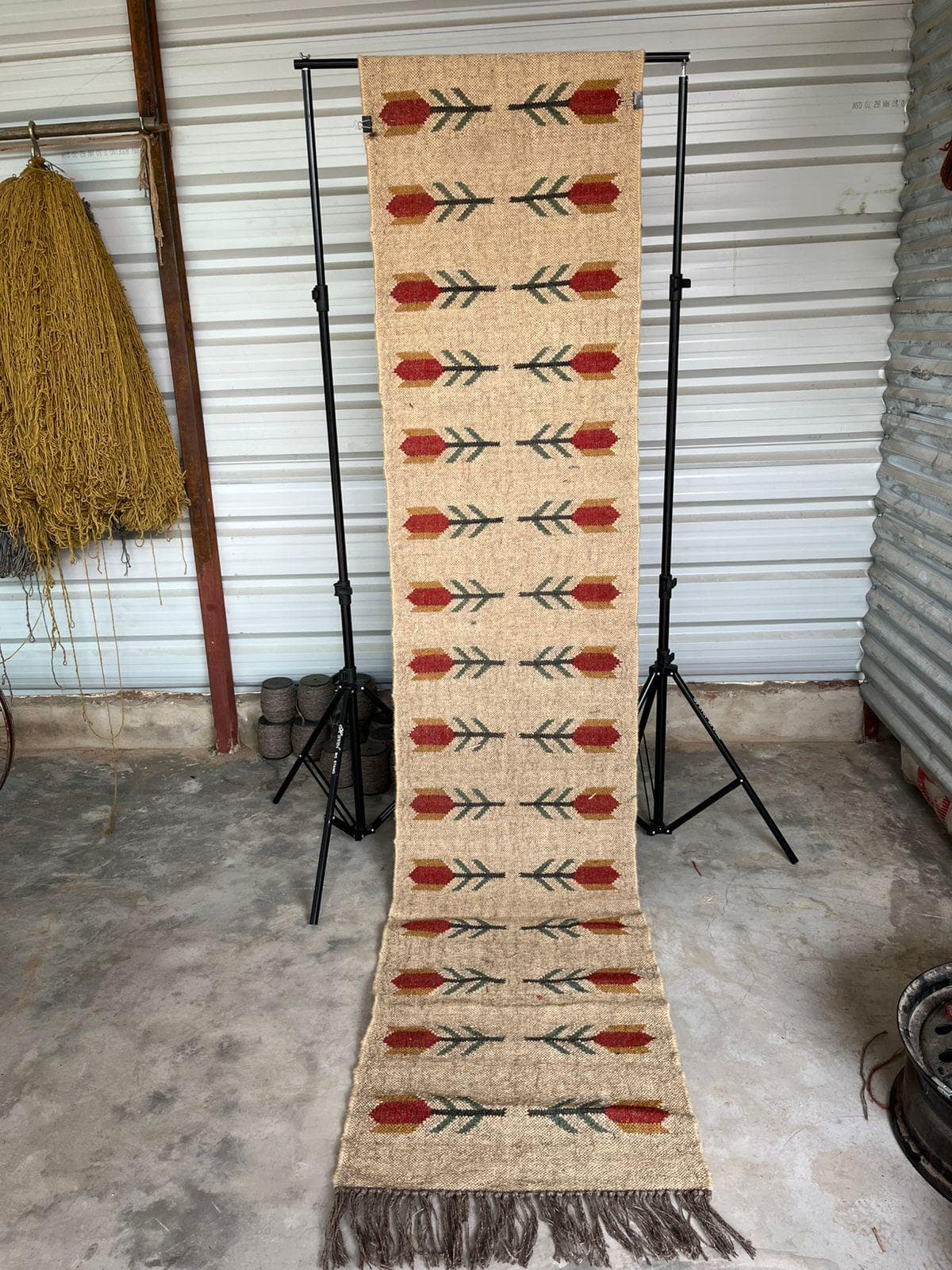 Handwoven Wool Jute Stair Runner, Red Cream Tribal Rug, Boho Geometric Staircase Carpet, Hallway Runner, Custom Size, Stair Rod Ready Runner - image 3