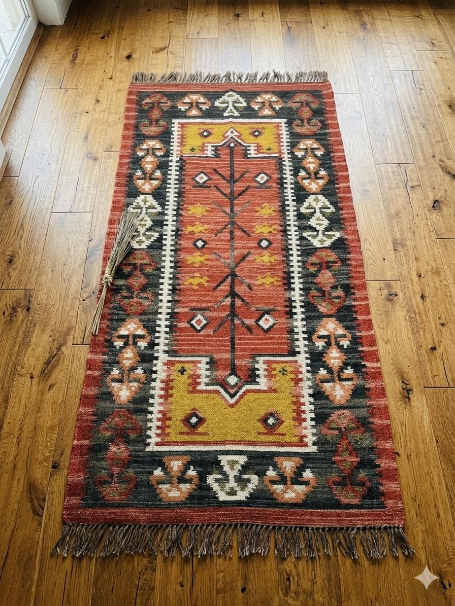 Blue Hallway Runner Rug, Modern Striped Entryway Carpet, Farmhouse Corridor Runner, Rustic Boho Long Rug, Fringe Custom Size Runner