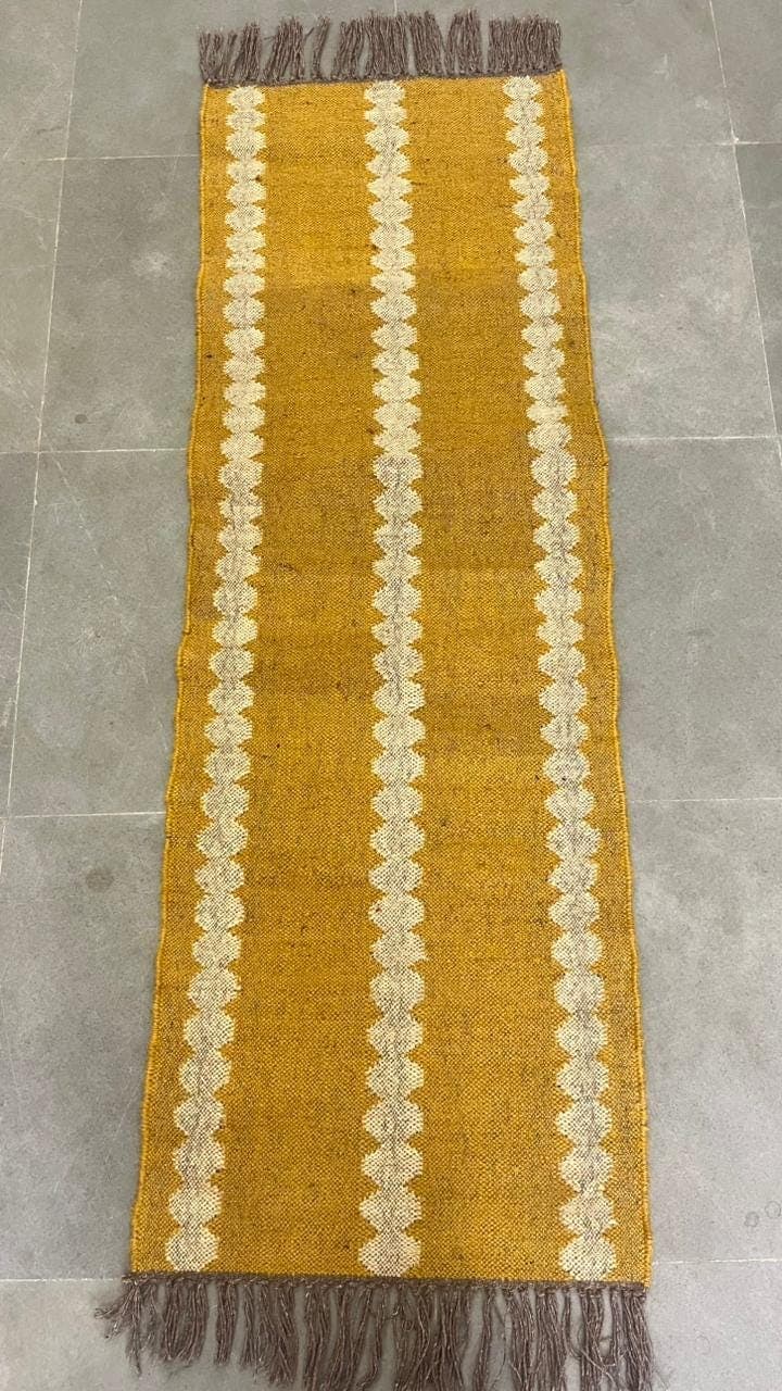 Mustard Yellow Stair Runner Rug, Handwoven Jute Stair Carpet, Farmhouse Staircase Runner, Boho Natural Fiber Rug, Rustic Striped Runner - image 5