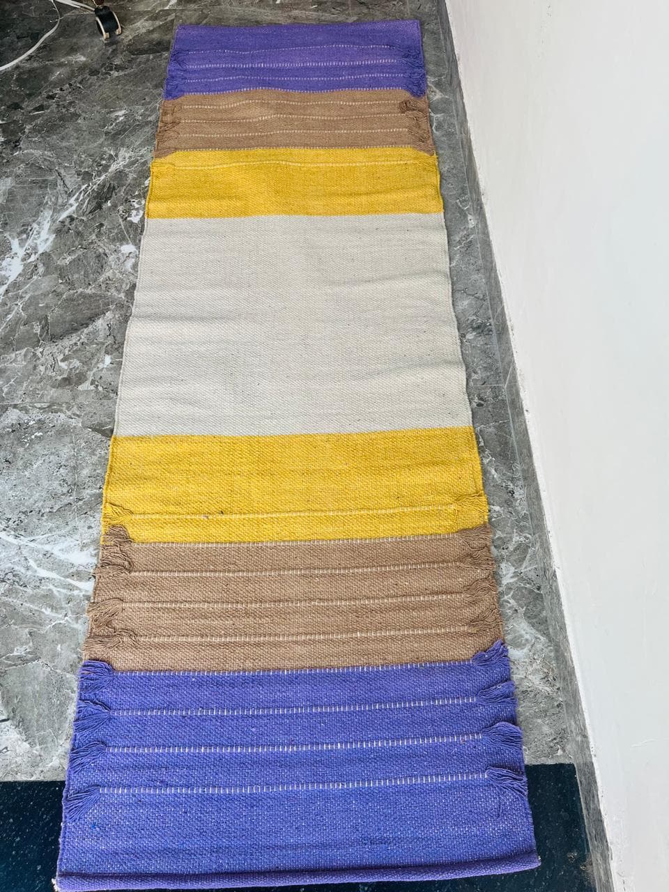Handwoven Colorful Yoga Mat, Boho Meditation Rug, Purple Yellow Cotton Floor Runner, Eco Friendly Prayer Mat, Woven Workout Rug - image 5