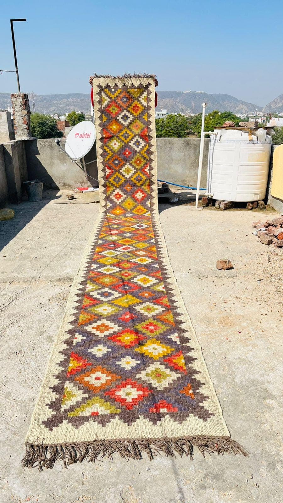 Colorful Kilim Runner Rug, Boho Tribal Hallway Rug, Geometric Southwestern Carpet, Handwoven Style Farmhouse Entryway Runner with Fringe - image 4