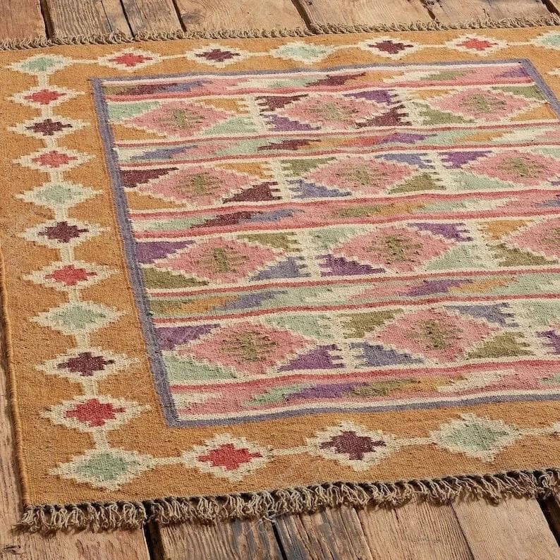 Pastel Southwestern Kilim Rug, Handwoven Wool Jute Area Rug, Tribal Geometric Boho Rug, Vintage Farmhouse Accent Carpet, Moroccan Style rug - image 5