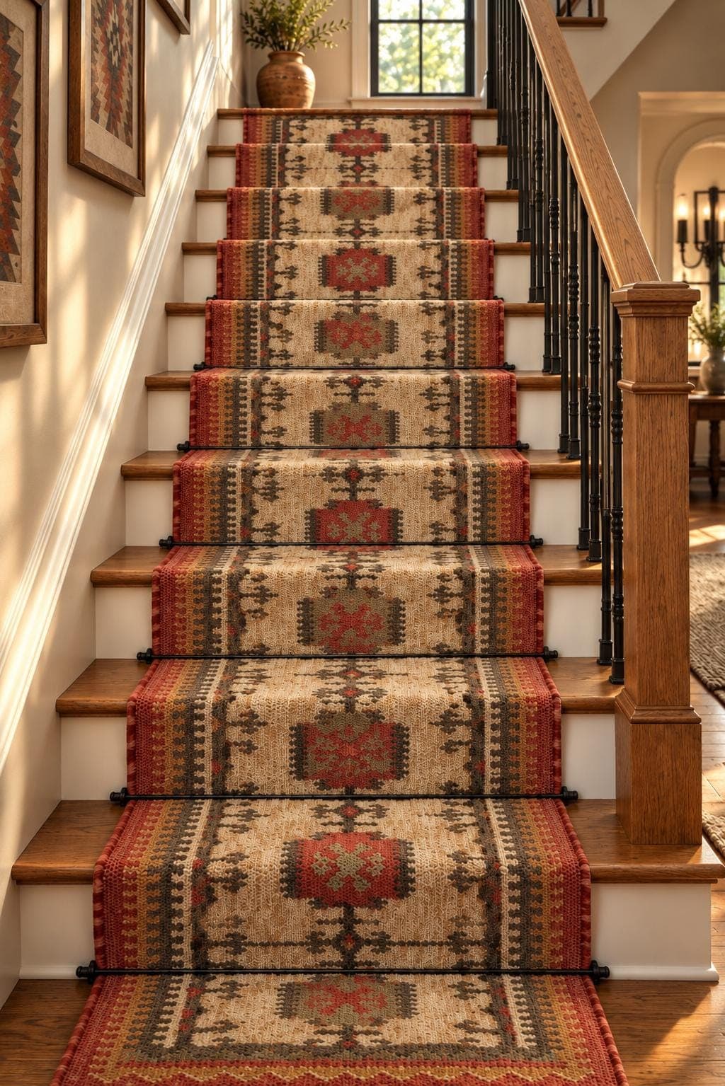Rust Red Wool Jute Stair Runner, Handwoven Kilim Rug, Tribal Geometric Stair Carpet, Boho Farmhouse Hallway Runner, Custom Size Rug For Home