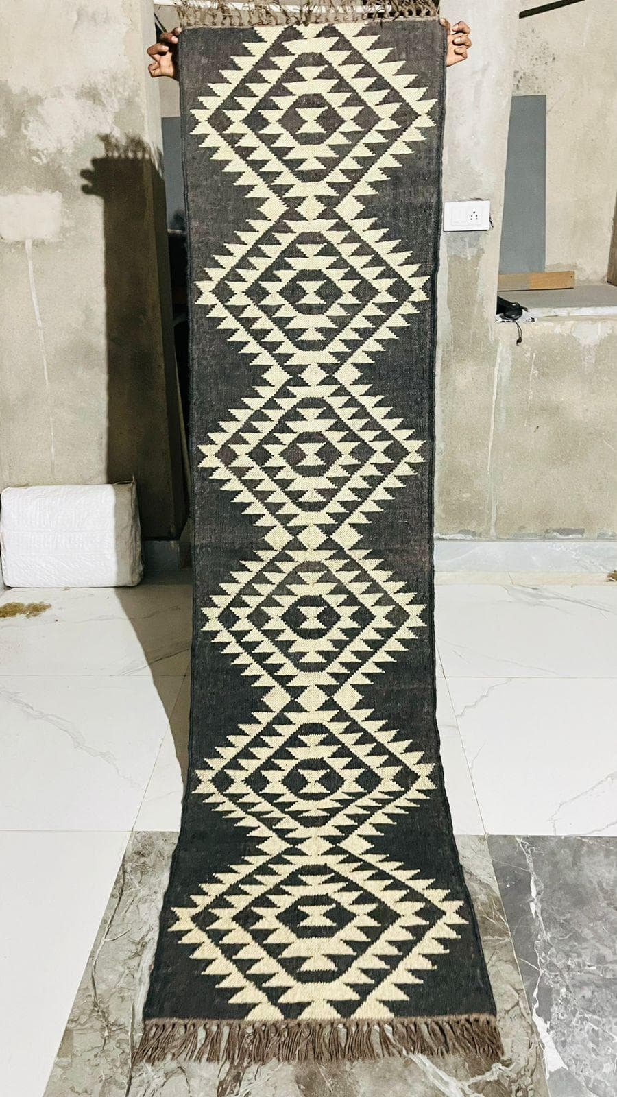 Black Cream Southwestern Stair Runner Rug, Handwoven Kilim Stair Carpet, Geometric Wool Stair Runner, Tribal Hallway Runner, Custom Boho rug - image 5