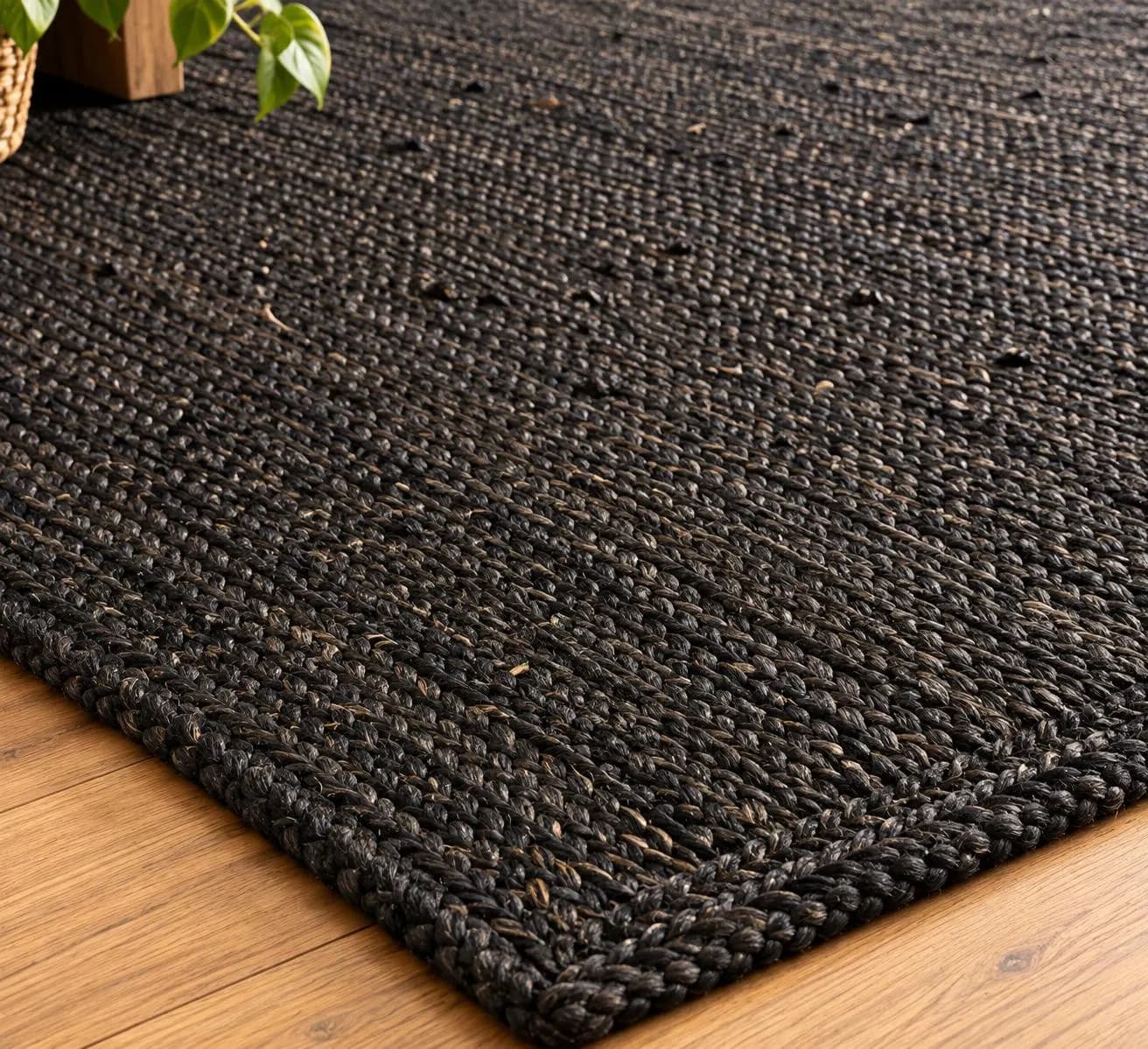 Black Jute Area Rug, Handmade Natural Fiber Rug, Handwoven Boho Living Room Rug, Rustic Farmhouse Floor Rug, Modern Organic Decor, Custom - image 3