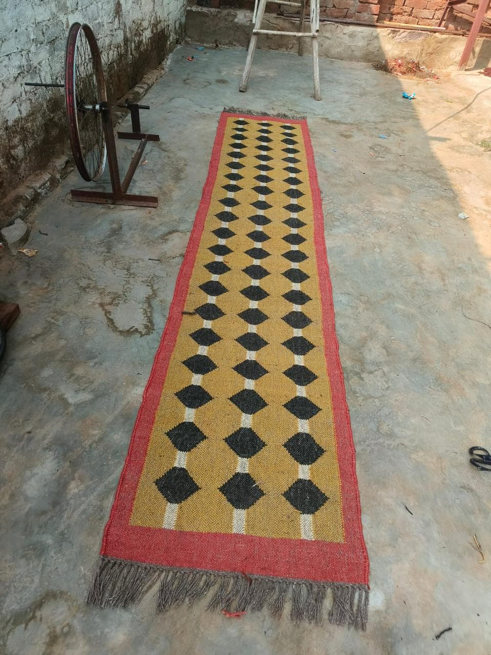 Handwoven Jute Runner Rug, Geometric Diamond Pattern Hallway Rug, Boho Farmhouse Entryway Carpet, Natural Kilim Corridor Runner - image 4