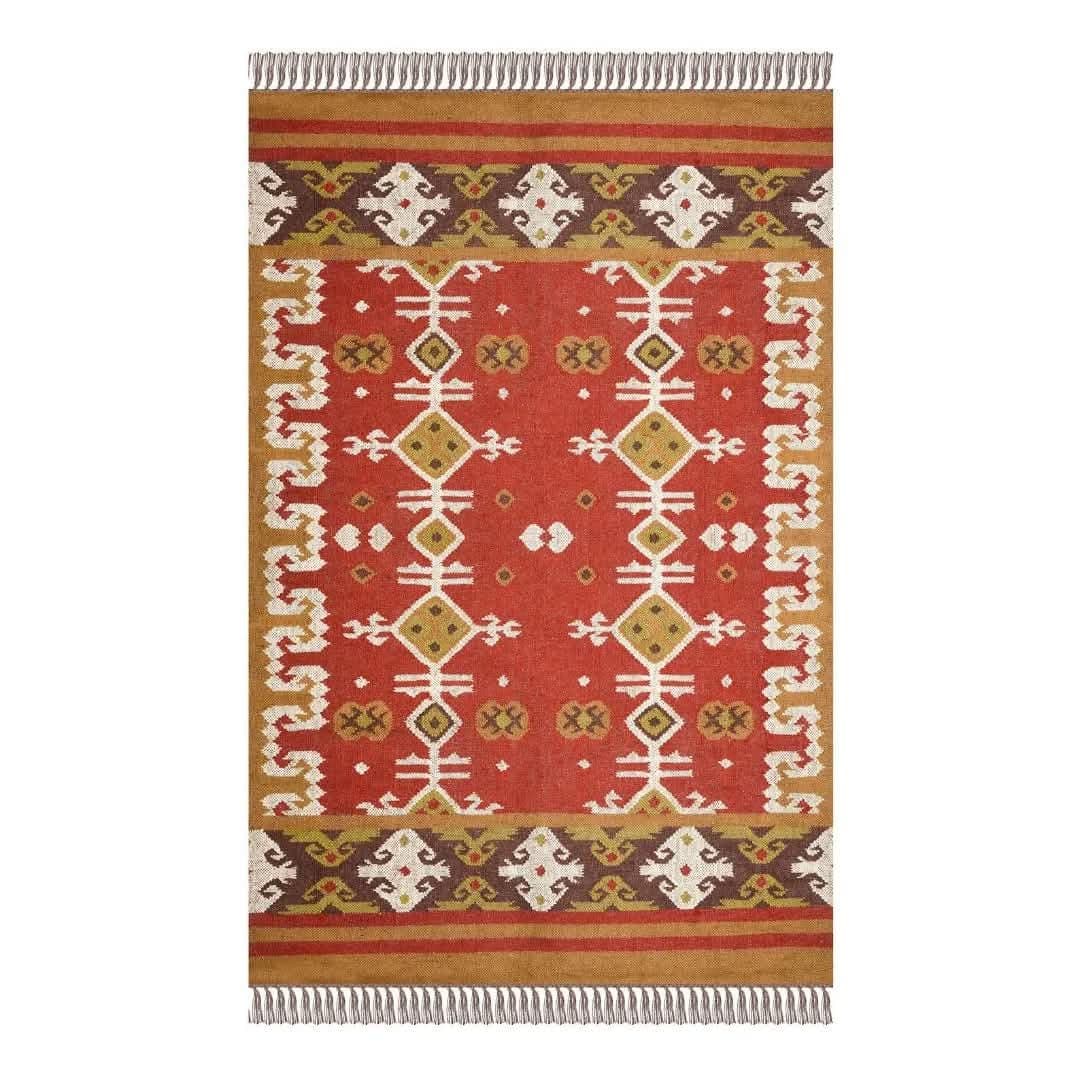 Handwoven Red Kilim Rug,Vintage Tribal Geometric Carpet,Boho Southwestern Area Rug,Wool Living Room Rug,Rustic Home Decor,Artisan Flatweave - image 4