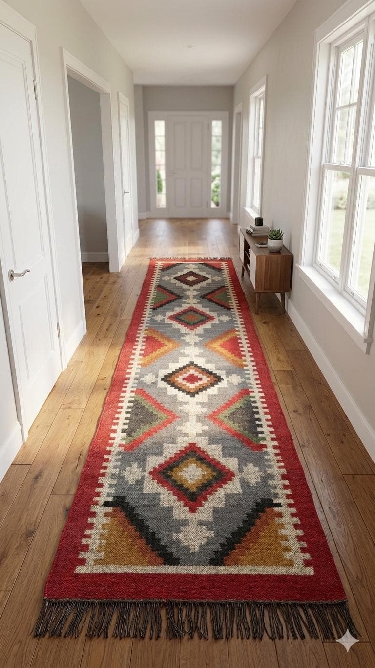 Southwestern Hallway Runner Rug, Navajo Geometric Carpet Runner, Boho Rustic Long Runner, Farmhouse Entryway Rug, Tribal Corridor Rug
