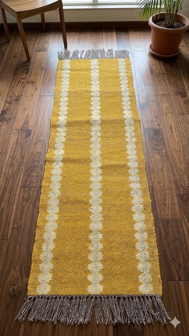 Mustard Yellow Stair Runner Rug, Handwoven Jute Stair Carpet, Farmhouse Staircase Runner, Boho Natural Fiber Rug, Rustic Striped Runner - image 4