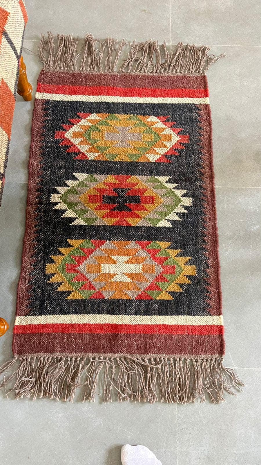Handmade Kilim Runner Rug, Tribal Hallway Rug, Boho Entryway Carpet, Geometric Wool Runner, Southwestern Rustic Decor, Fringe Accent Rug - image 5