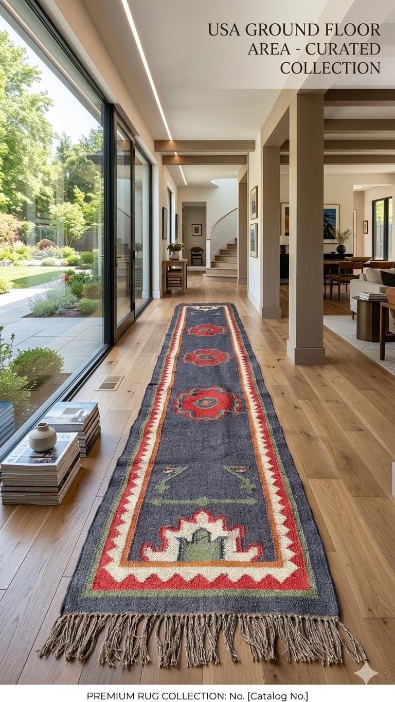 Handwoven Vintage Kilim Runner Rug, Bohemian Wool Hallway Rug, Tribal Geometric Carpet,Long Rustic Farmhouse Runner, Handmade Entryway Decor - image 3
