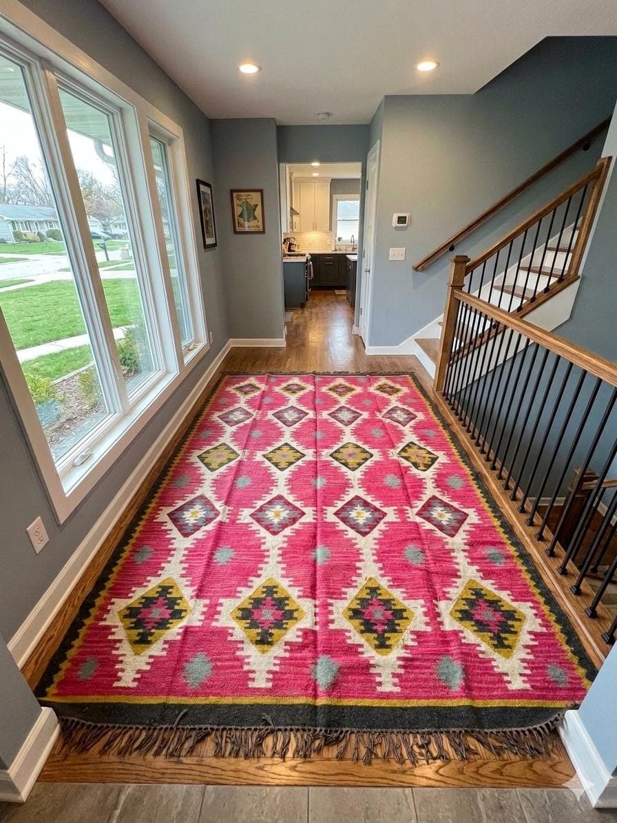Pink Kilim Runner Rug, Handwoven Geometric Hallway Runner, Boho Southwestern Wool Rug, Tribal Area Rug, Vintage Turkish Runner, Custom size