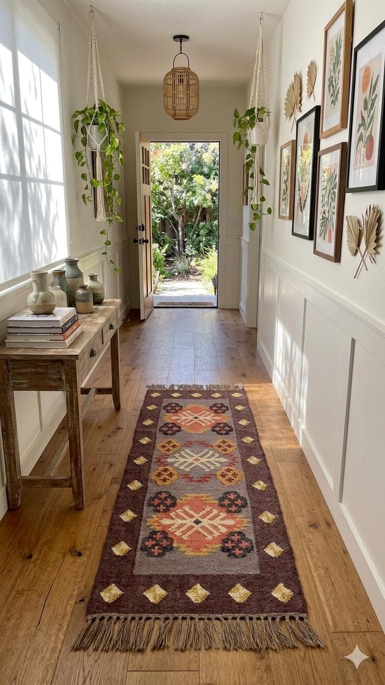 Handmade Wool Jute Southwestern Rug, Boho Tribal Geometric Area Rug, Rustic Farmhouse Living Room Carpet, Bohemian Floor Rug with Fringe