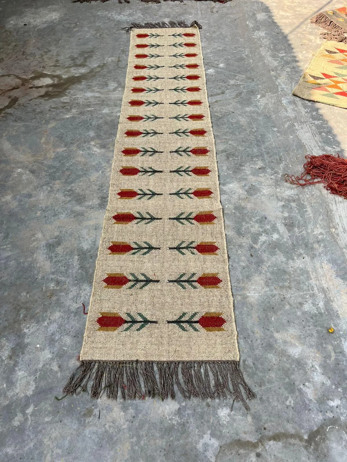Handwoven Wool Jute Stair Runner, Red Cream Tribal Rug, Boho Geometric Staircase Carpet, Hallway Runner, Custom Size, Stair Rod Ready Runner