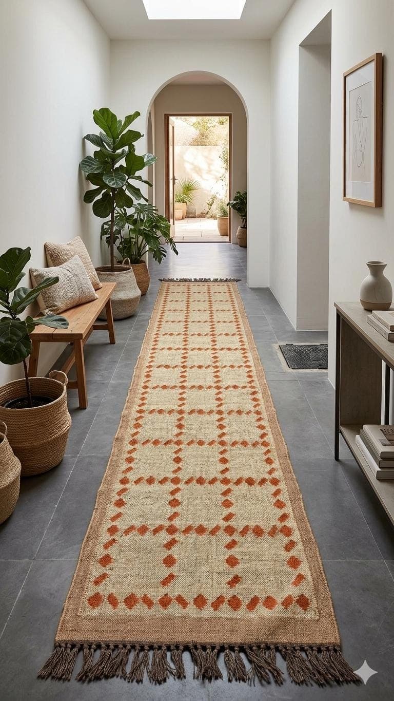 Boho Jute Runner Rug, Handwoven Natural Fiber Hallway Rug, Farmhouse Entryway Runner, Rustic Geometric Carpet, Eco Friendly Long Rug - image 3
