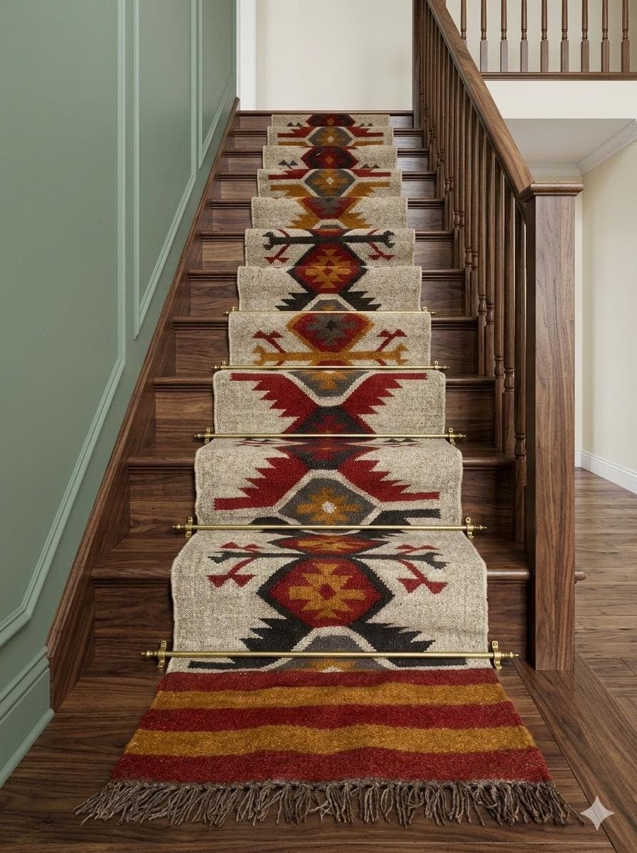 Boho Southwestern Runner Rug,Handwoven Kilim Hallway Rug,Tribal Geometric WoolRug,Rustic Farmhouse Corridor Carpet,Vintage Style EntrywayRug - image 3